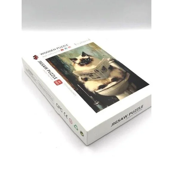 NWT Cat On Toilet Wooden Jigsaw Puzzle 1000 Pieces Fun High-Quality Puzzle For A - Picture 3 of 5